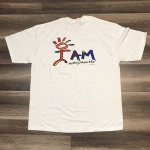 Vintage I AM Anything I Choose To Be TUT Clothing White T-Shirt Sz XL